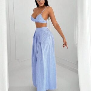 SHEIN Blue Striped Wide Leg Jumpsuit